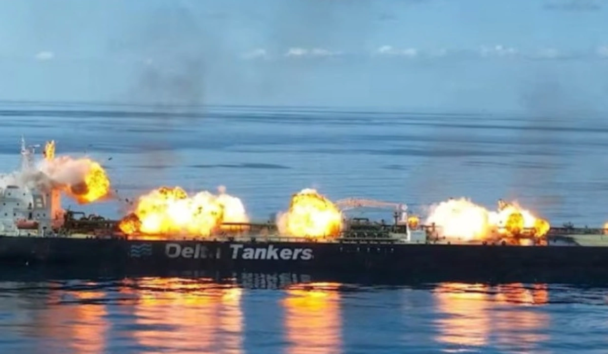 Sounion oil tanker remains on fire
