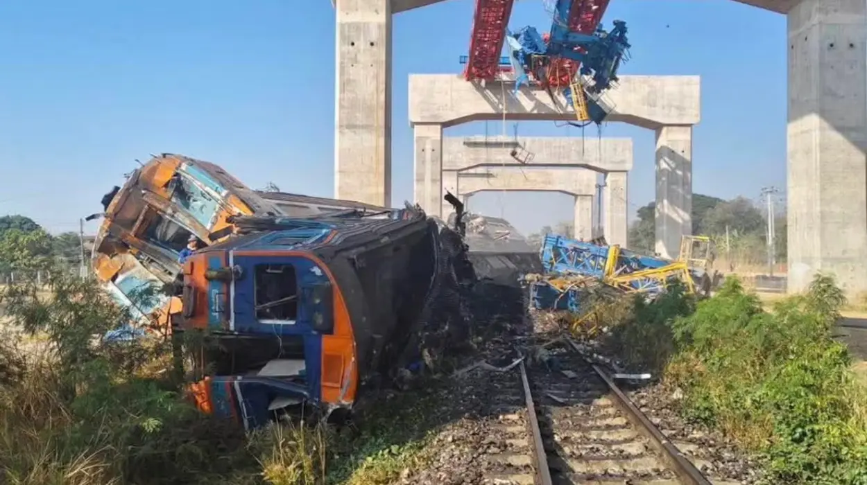 Thailand train derails after crane collapse, killing 28 and injuring 80 injured