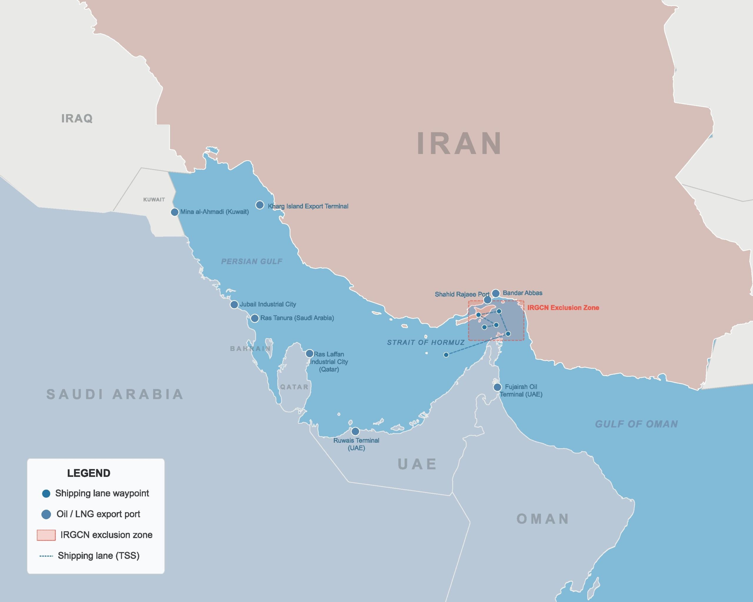 Map of Middle East highlighting UK Iran conflict stance and regional tensions