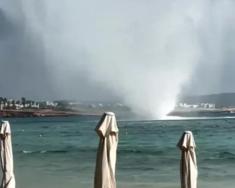 Watch waterspout wreak havoc on Cyprus beach