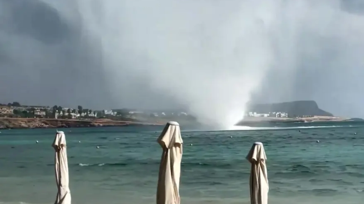Watch waterspout wreak havoc on Cyprus beach