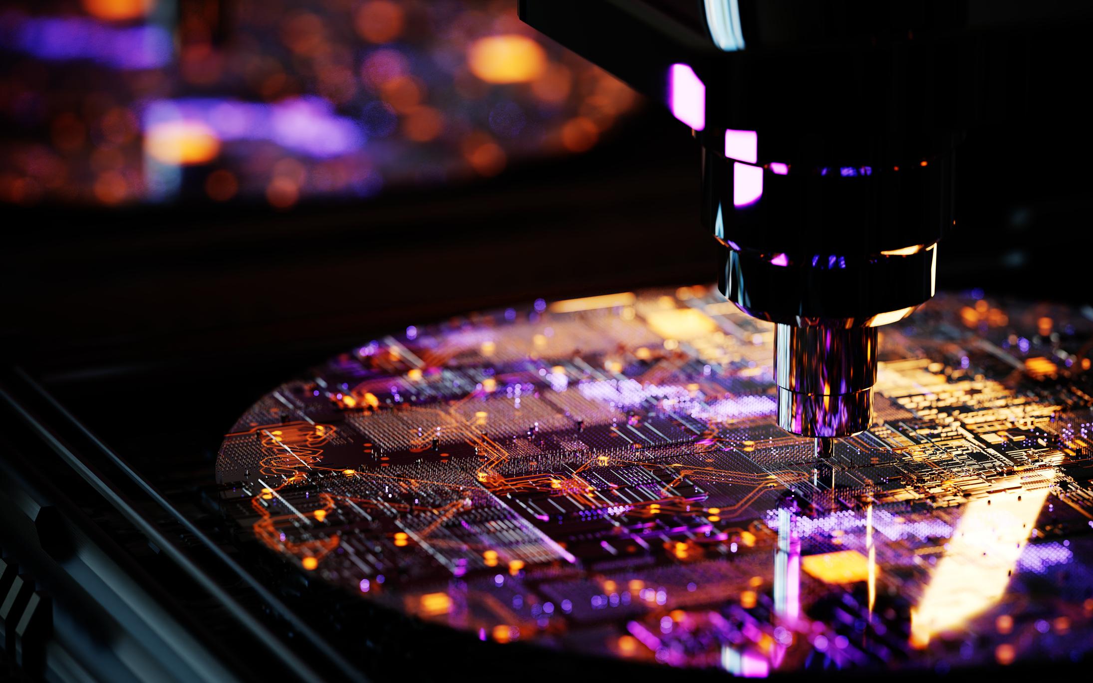 Advanced AI chip manufacturing plant producing next-generation processors