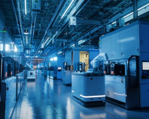 Engineers assembling AI servers as global AI investment accelerates in 2026