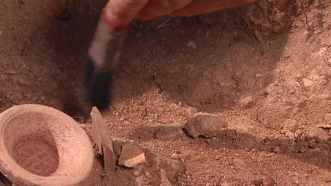 archaeologist uncovering South America prehistoric site artifact
