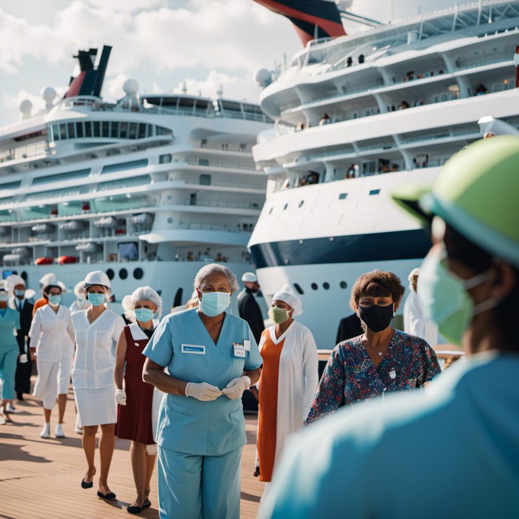 Medical teams conducting passenger screenings during maritime health emergency