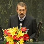 Ali Larijani speaking in Tehran amid Epstein network controversy debate