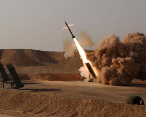 Military command center monitoring Iran military strikes activity