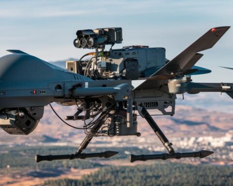 AI defense technology autonomous military drones during surveillance mission