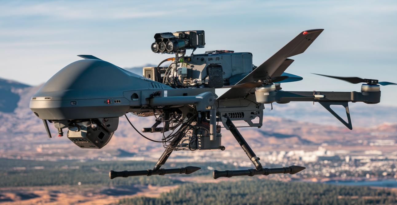 AI defense technology autonomous military drones during surveillance mission