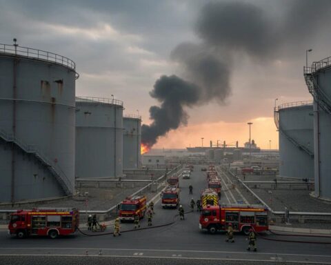UAE defense system response Fujairah oil zone fire emergency scene