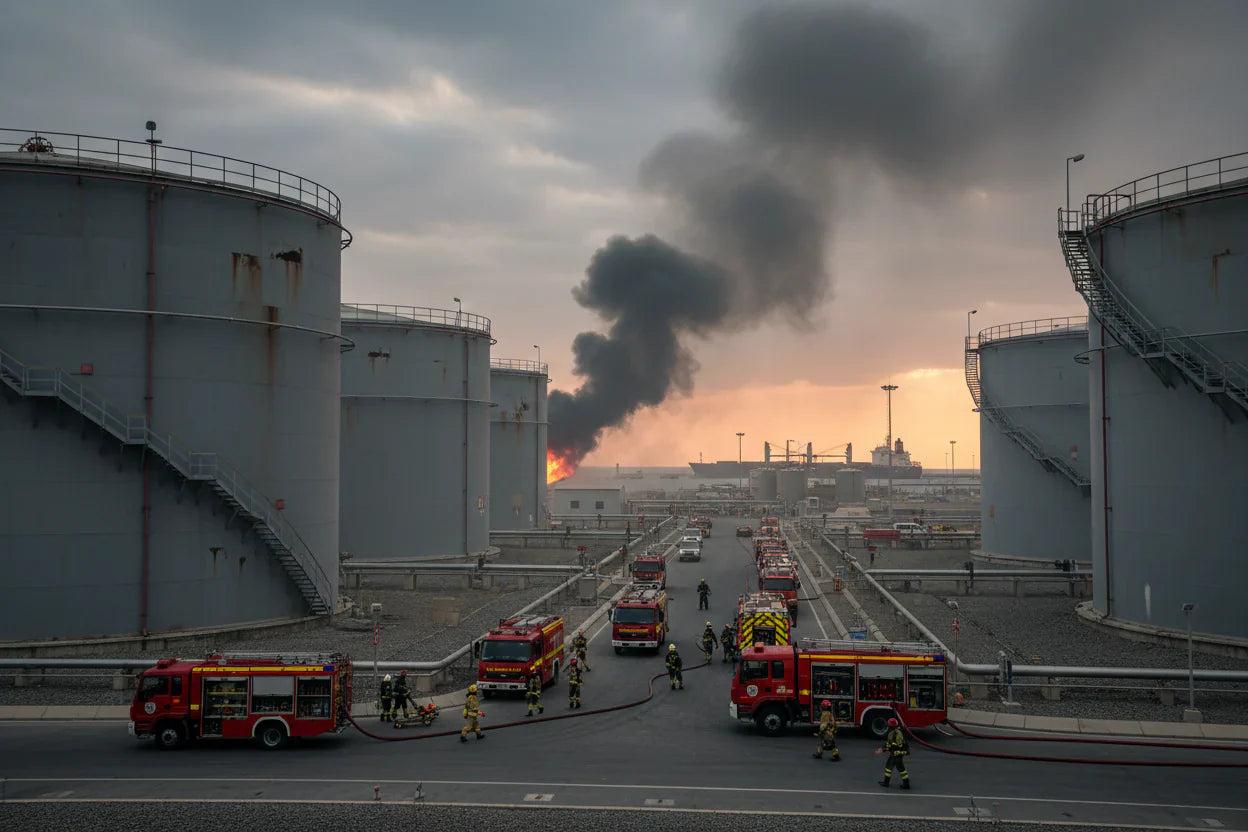 UAE defense system response Fujairah oil zone fire emergency scene