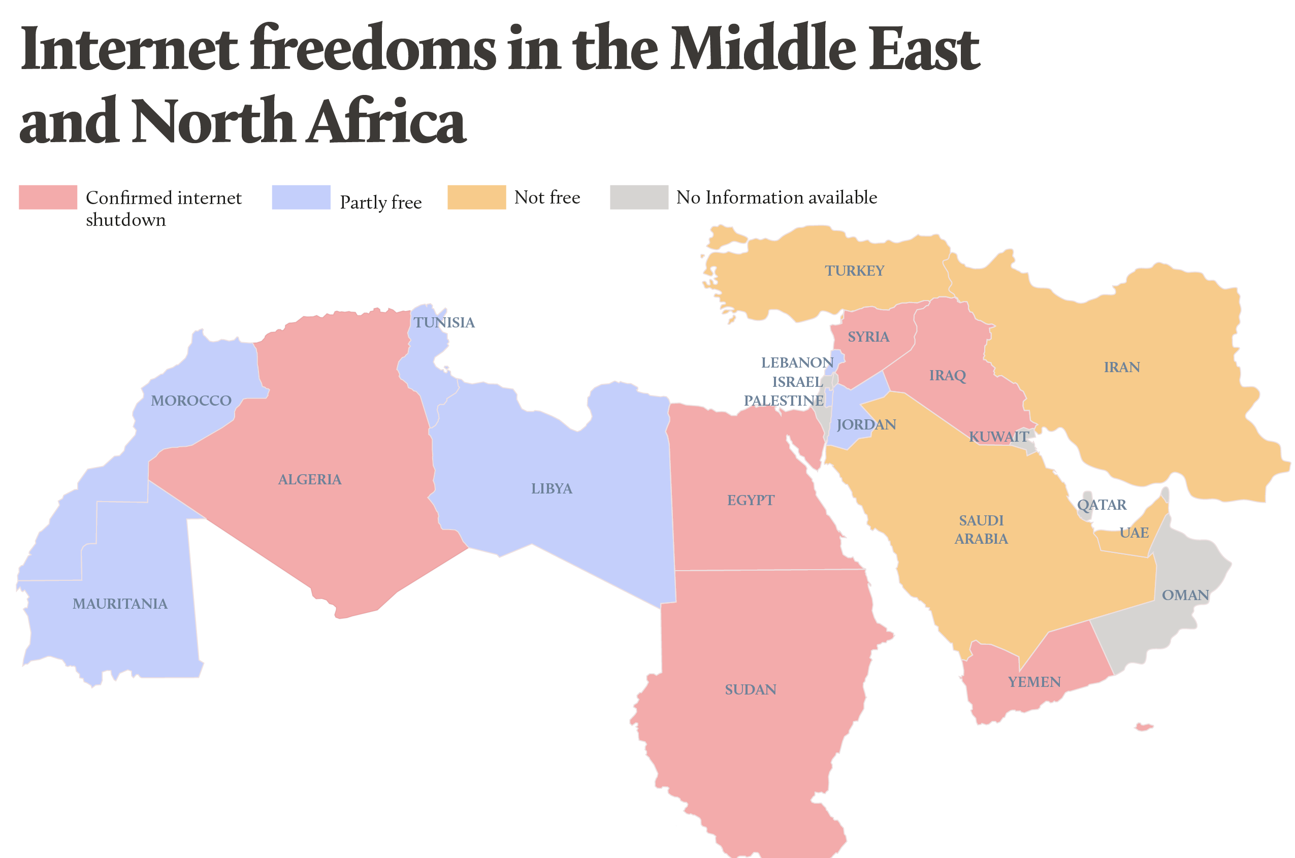 Map showing nationwide impact of Iran internet shutdown in 2026