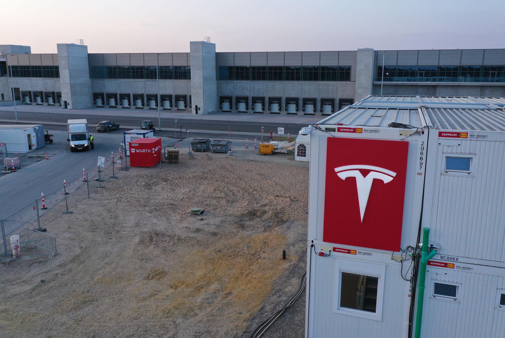 Electric vehicle production line at Tesla Berlin amid German union Tesla negotiations