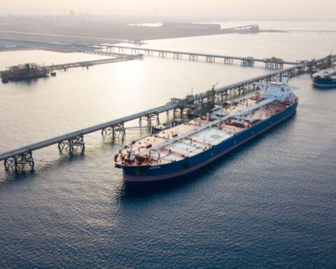 Red Sea oil exports from Saudi Arabia port showing tanker loading operations