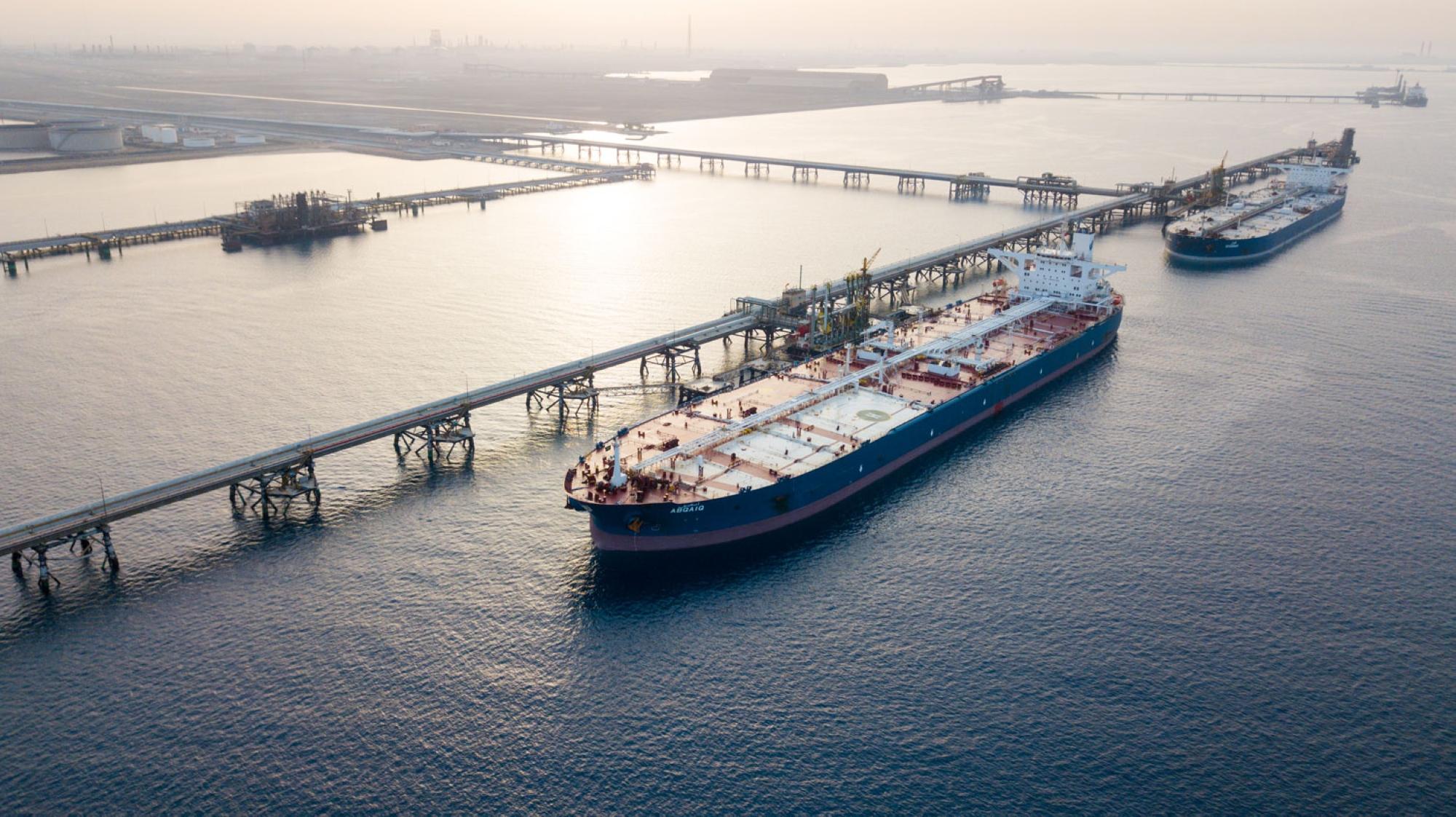 Red Sea oil exports from Saudi Arabia port showing tanker loading operations