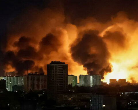 missile strikes Ukraine causing explosions over Kyiv skyline in 2026