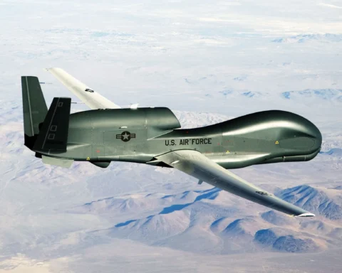 Military drone shootdown by US Navy during security operation in the Arabian Sea