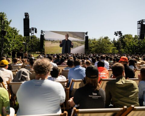 Apple Global Launch stage setup at Apple Park Cupertino March 4 2026