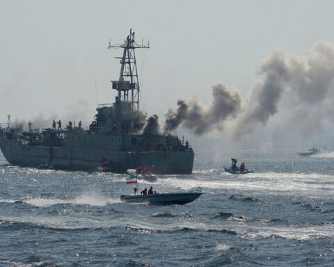 Middle East maritime conflict with US Navy patrol ships in Strait of Hormuz