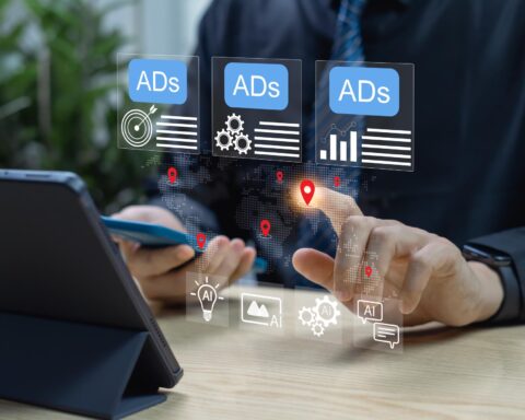 Business executives discussing digital advertising recovery and online marketing strategies