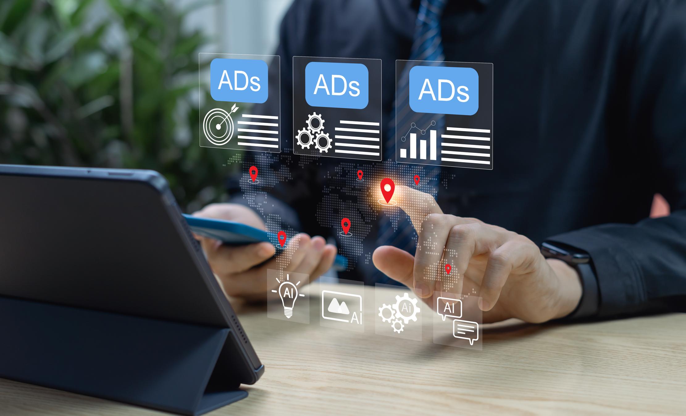 Business executives discussing digital advertising recovery and online marketing strategies