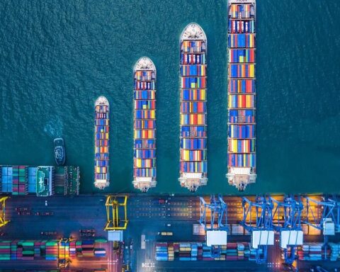 Cargo ship transporting goods during international shipping trends slowdown